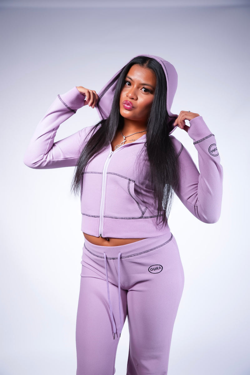 OURA WAFFLE ZIP UP HOODIE IN MAISON LILAC